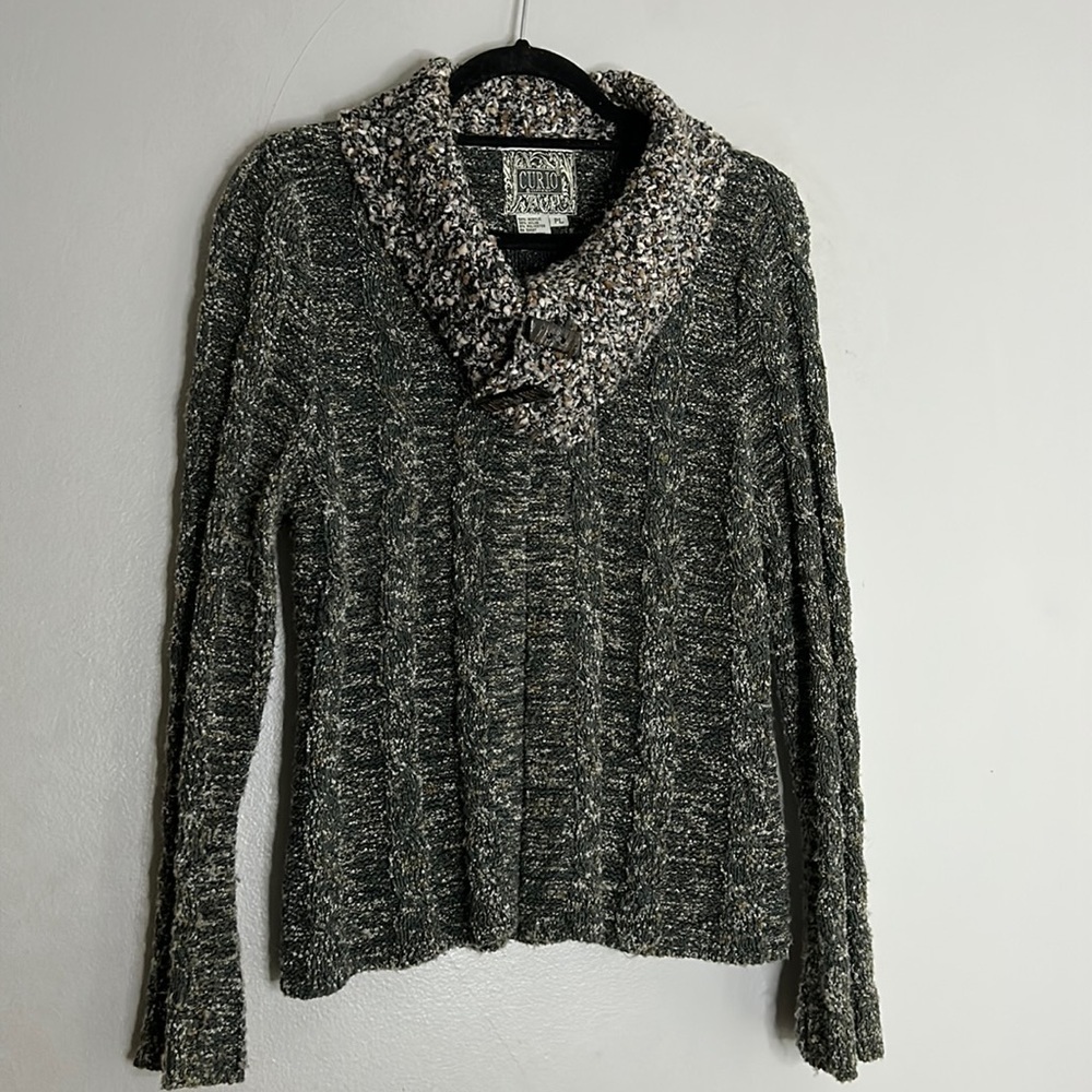 Anthropologie CURIO cable knit cardigan sweater fold over collar large women’s